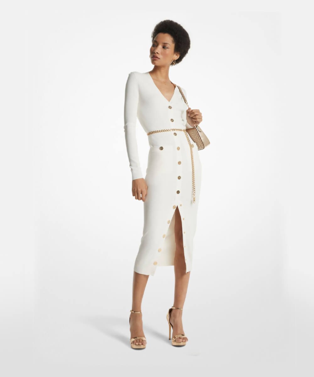 Enchanting Midi White Chambray Dress